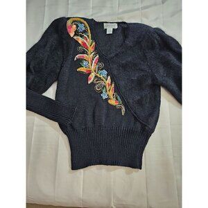 Vintage Side Effects Black Beaded V-neck Sweater Shoulder Pads S